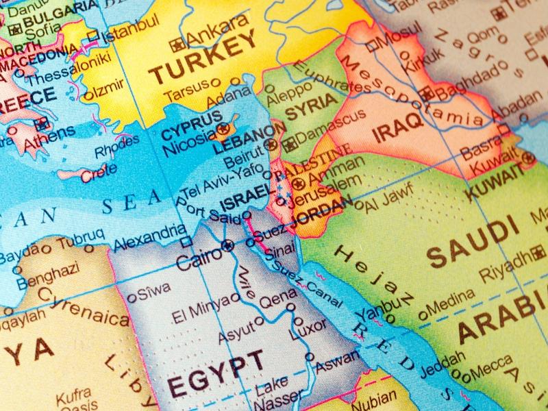 Kort over Mellemøsten.